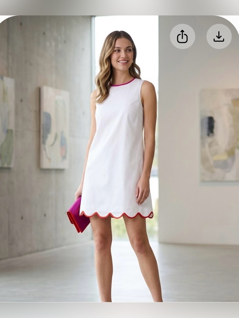 French Connection White Mini Dress with Pink Trim